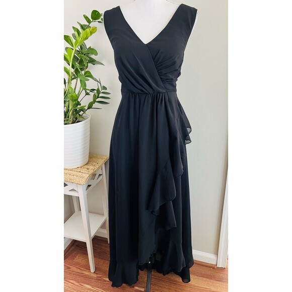 SheIn Curve Long Black Chiffon Ruffle Goth Morticia Addams Gothic Dress Plus 1XL - Picture 2 of 8